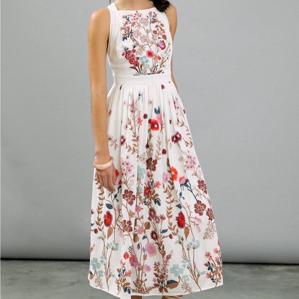 ANTHROPOLOGIE White Multicolor Embroidered Dress Size US 6.